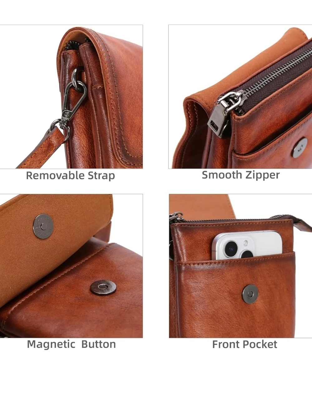 Brown Leather Crossbody Phone Pouch
